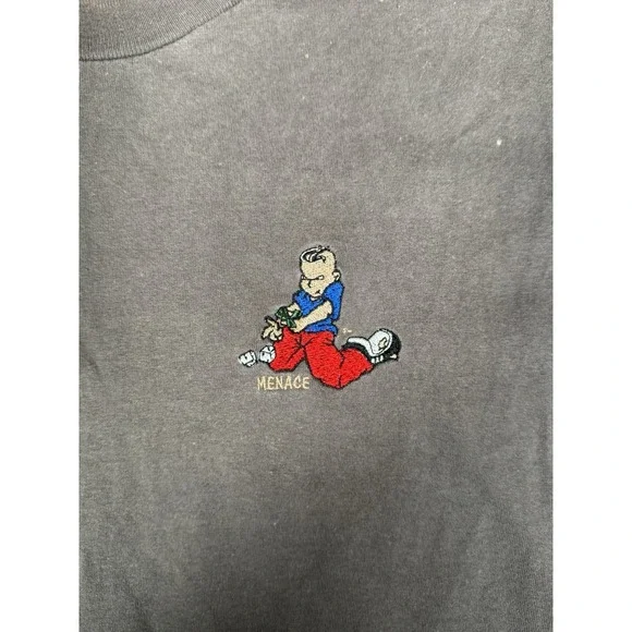 Menace Skateboards T Shirt Size‎ Large Brown Short Sleeve Vtg 90s